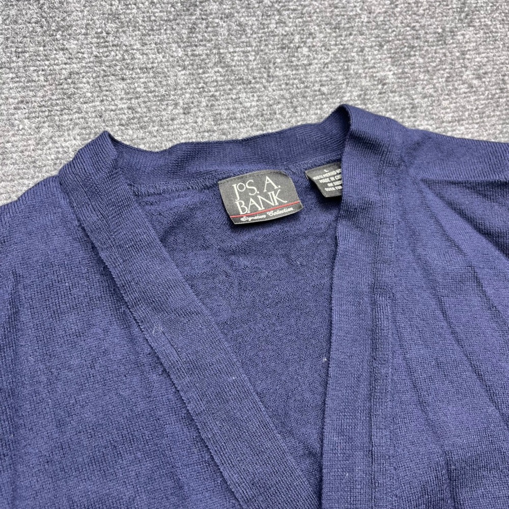 Jos A Bank Merino Wool V-Neck Button Front Navy Blue Cardigan Sweater